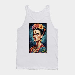 Frida's Vibrant Vision: Colorful Portrait Illustration Tank Top